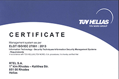 RTEL is certified with ELOT ISO/EIC ISO 27001: 2013